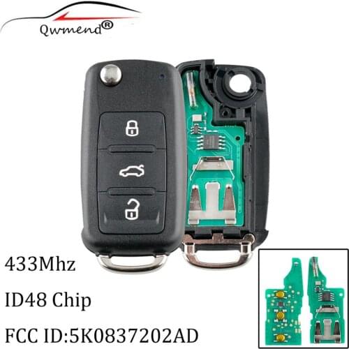 3 Buttons 434Mhz 48chip Remote key 5K0 837 202 AD For VW Volkswagen GOLF PASSAT Tiguan Polo Jetta For VW 5K0837202AD 202AD