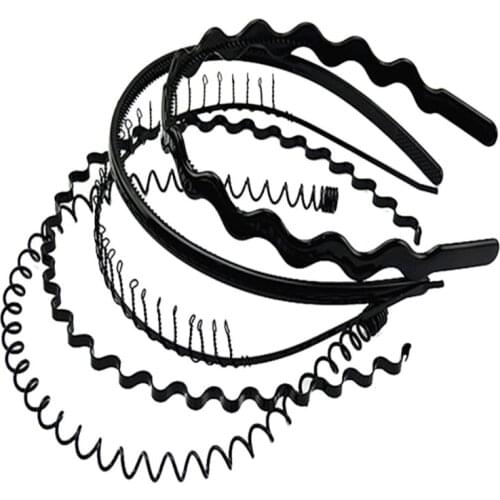 5Pcs Unisex Simple Black Metal Plastic Hair Hoop Spring Wavy Wash Face Headband