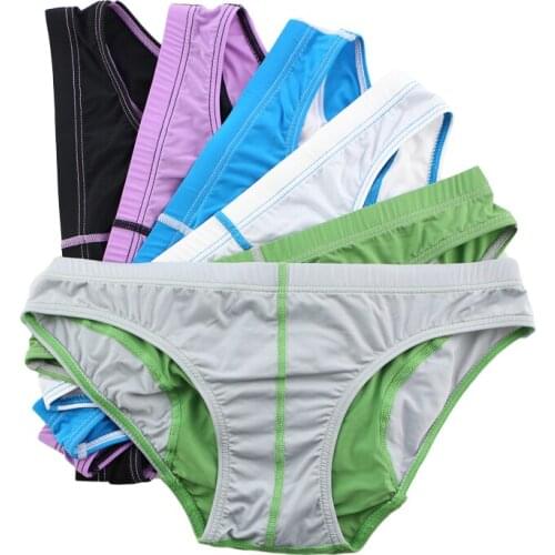 6PCS/Lot Sexy Underwear Nylon Men Briefs Low Waist Patchwork Mens Bikini Underpants Pouch Male Panties Bikini Swimming Trunks