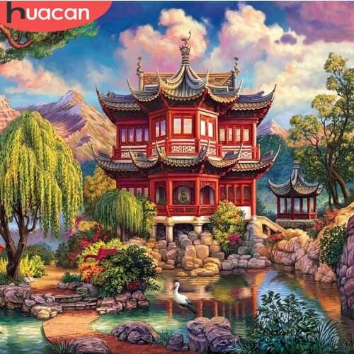 HUACAN DIY Diamond Painting Landscape House Full Square Diamond Embroidery Nature Mosaic Rhinestone Garden Decoration For Home