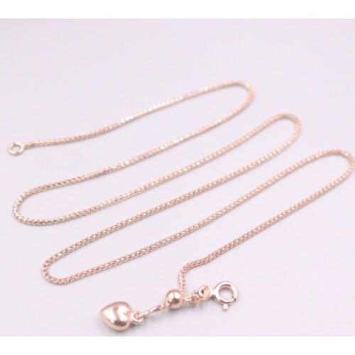 Au750 Real 18K Rose Gold Chain Neckalce For Women Female 1.1mm Shine Wheat Choker Gold Necklace 18''L Gift