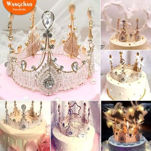 Shining Big Diamond Peral Crown Happy Birthday Cake Topper Queen Crown Brides Wedding Decoration Girl Party Gift for Festival