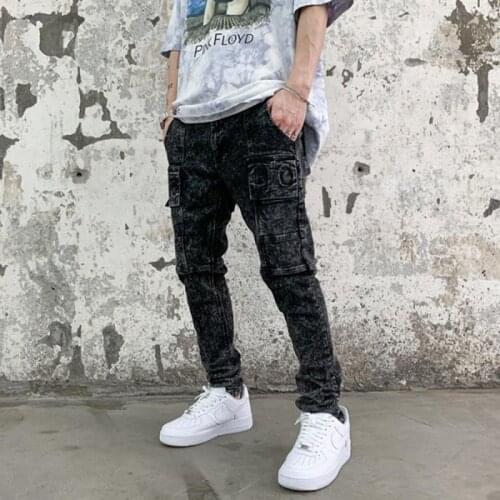 Harajuku High Street Patchwork Washed Slim Male Jeans Pants Loose Stretch Black Ripped Denim Trousers Hip Hop Baggy Track Pants