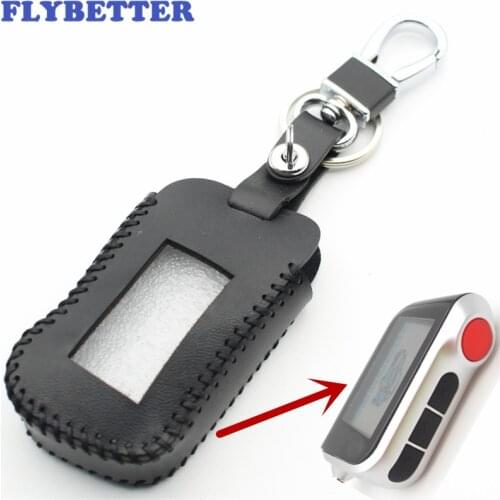 FLYBETTER Genuine Leather 4Button Key Case Cover For Starline A93/A63/A96 Two Way Car Alarm System Keychain Car Styling L176