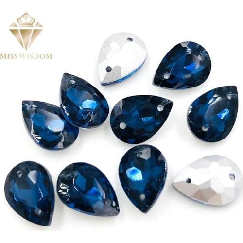 10X14/13X18mm water drop Ink blue glass crystal pointback Double hole sew on rhinestones Diy dress wedding accessories
