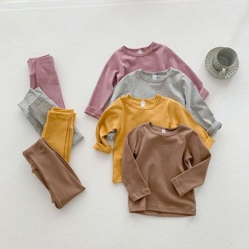 Kids Pajamas spring Autumn Girls Boys Sleepwear Nightwear Baby Infant Clothes Solid color Pajama Sets Cotton Childrens Pyjamas
