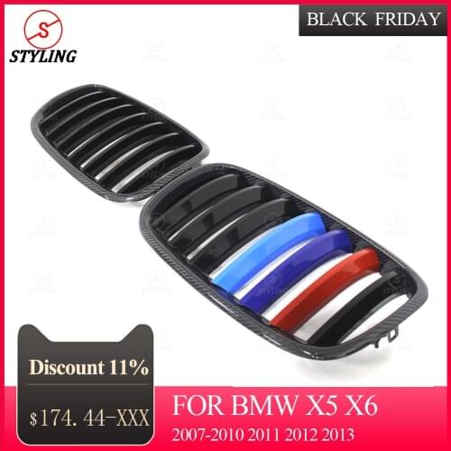 E70 E71 Carbon Fiber Front Grille For BMW X5 X6 Front Bumper lip Gloss Black 3 color Dual & Single Slat 2007-2010 2011 2012 2013