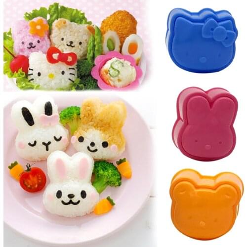 Sushi Mold Maker Sushi Making Kit Cartoon Bear Rabbit Onigiri Rice Ball Mold Kids Packed Lunch Kitchen Tools Accessories