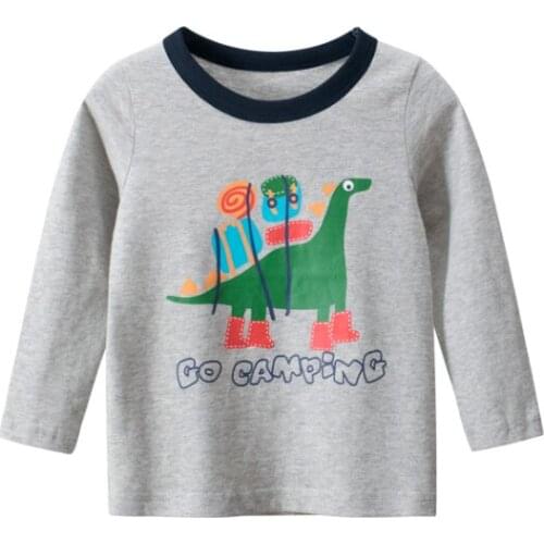 Little Boys Long Sleeve T-shirt Spring Autumn Creative Dinosaur Shoes Letter Printing Round Collar Top Children Casual Clothes