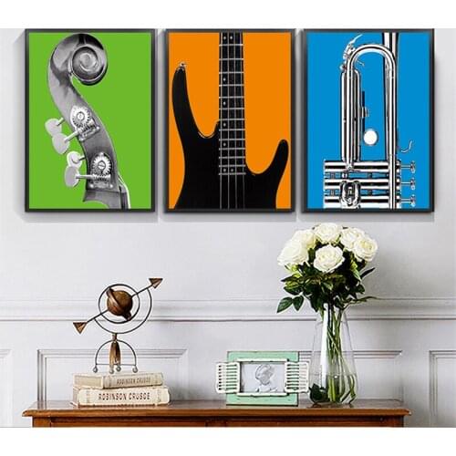 HAOCHU Modern Music Instrument Cool Guitar Canvas Painting Coffee Shop Bar Wall Decor Music Room Studio Wall Art Pictures