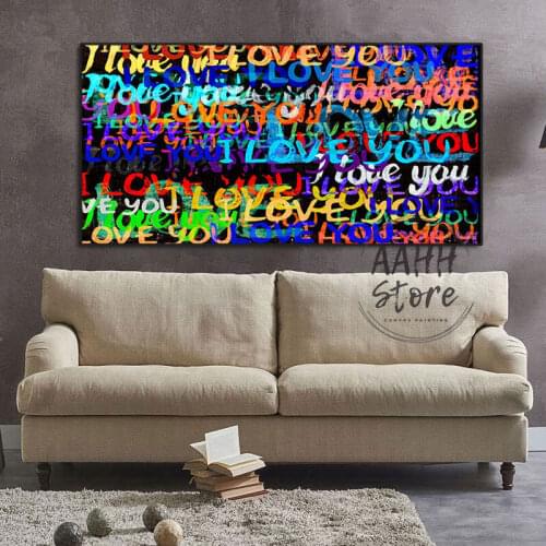 Family I Love You Graffiti Color Abstract Art Wall Art Picture Canvas Painting Decora Poster Home Decoration for Living Room