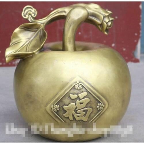 14" Chinese Old Bronze Gilt Carving Wealth Blessing Apple Apples Fruit Statue