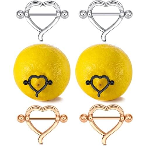 14G Nipple Rings Stainless Steel Straight Barbell Tongue Rings Nipplerings Piercing Women CZ Heart Chain Dangle Nipple Piercing