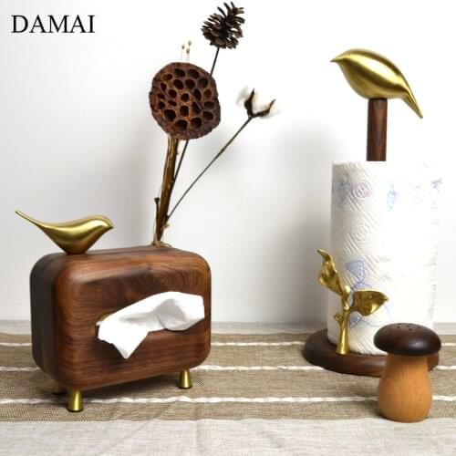 American Black Walnut Tissue Boxes Golden Copper Bird Decorative Napkin Holder Living Room Desktop Paper Towel Storage Box