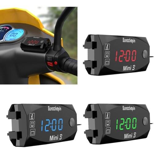 Motorcycle Electronics Digital Clock Thermometer Volt Voltmeter 6V-30V Tester