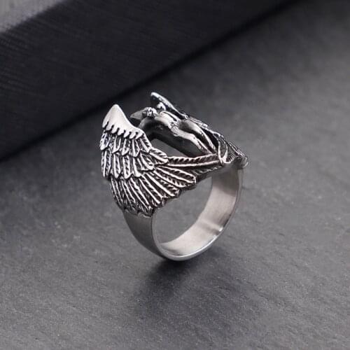 Jesus Cross Angel Wings Mens Titanium Steel Vintage Ring Fallen Angels Casting Ring