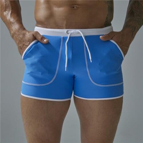 New Men Swimwear Summer Swimming Shorts Swimsuits Patchwork Mens Swim Trunks Briefs Drawstring Bikini Beachwear