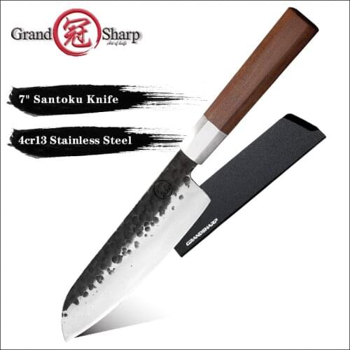 Grandsharp Hand Forged Santoku Knife 7 Inch High Carbon Steel Chef Kitchen Knives Slicing Cooking Tools Sashimi Sushi Cutting