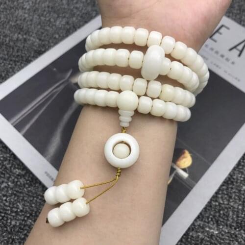 Wholesale Natural WhiteJade Bodhi Root Bead Bracelet 108 White Bodhi Root Transit Circle Rosary Bracelet