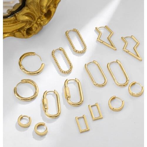 Punk Geometric Ellipse Twist Hoop Earrings for Women Simple Circle lightning Shape Earrings Fashion Jewelry Wedding Accessories