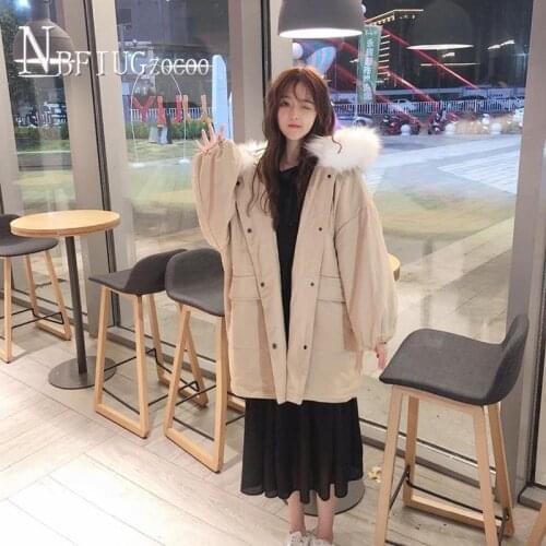Apricot Pink Color Women Parkas White Fur Collar Hooded Thick Female Overcoat Coat