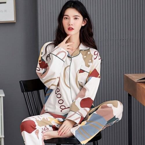 Plus size womens pajamas spring and autumn long-sleeved trousers cardigan casual home wear autumn and winter Korean girl suit