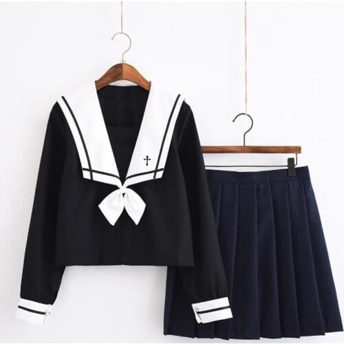 Girls Boys School Uniform Top+skirt+tie Korean Japanese JK Sets Autumn High School Women Men Novelty Sailor Suits S-XXL C65154AD