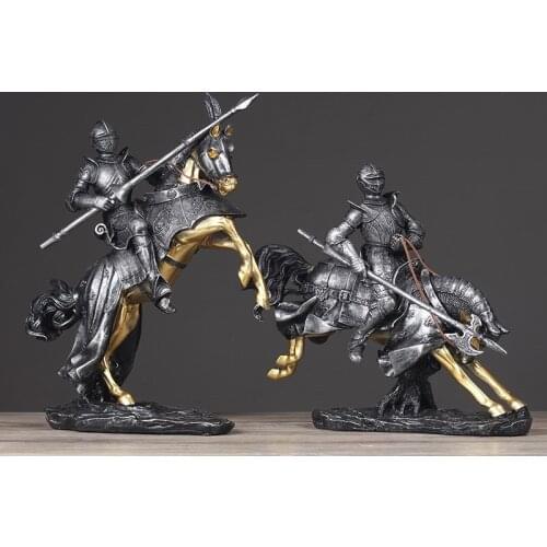 NORDIC RETRO KNIGHT ARMOR ART SCULPTURE WARRIOR RIDING FIGURINE RESIN ART&CRAFT HOME DECORATION OPENING GIFT R2619