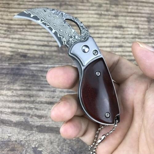 Folding knife Free shipping sharp Damascus steel imports blacksmithing camping tool wood handle outdoor self-defense knife