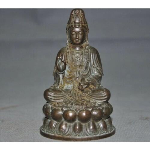 Old China Chinese Buddhism Bronze Guan yin Kwan-yin Bodhisattva Goddess Statue