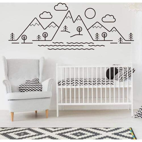 Cartoon Pattern Mountain Scene Wall Sticker Vinyl Home Decor Kids Room Nursery Decals Tree Cloud Landscape Decorative Mural 4381