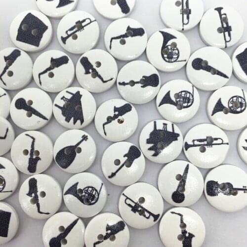 1000pcs 15mm Mixed Musical Instruments Black White Wood Round Buttons DIY Crafts Scrapbooking Sewing 2 Holes Accessories