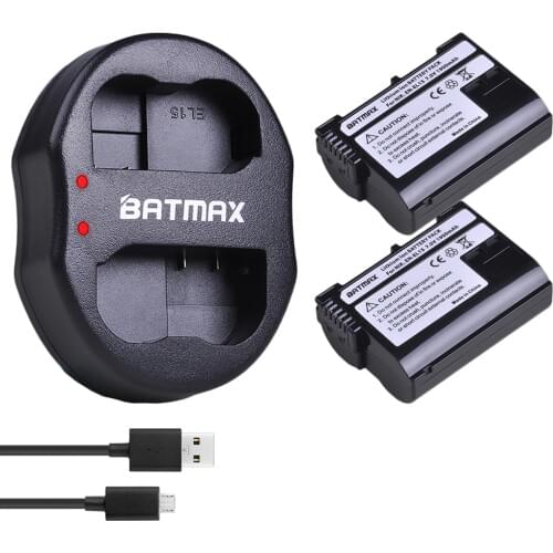 Batmax 2pcs EN-EL15 EN EL15 ENEL15 Battery+USB Dual Charger for Nikon D600 D610 D600E D800 D800E D810 D7000 D7100 d750 ,Z6,Z7