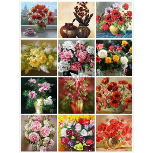 5D DIY Rhinestone mosaic Embroidery Flower cluster vase Full Square/Round Diamond Painting Cross stitch Wall Painting decoration