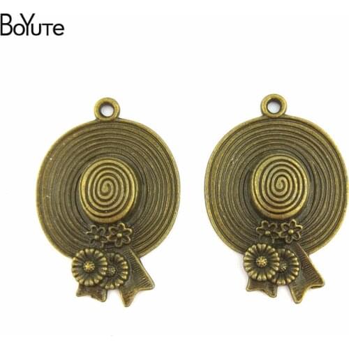 BoYuTe (10 Pieces /lot) 49*34MM Antique Bronze Plated Alloy Charms Ms. Cap Hat Pendant for Jewelry Making Diy Bracelet Necklace