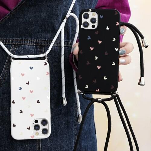 Love Heart Case For Xiaomi Redmi Note 8T 9s 8 5 6 7 9c Poco X3 Mi A3 A1 A2 9T 9 SE 10T Pro Lite Necklace Lanyard Case Bags Cover