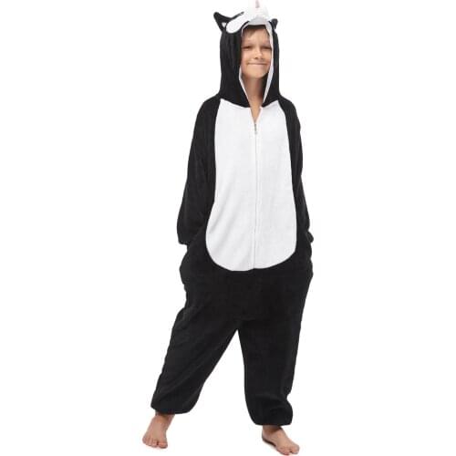 Children Flannel Pajamas Kids Winter Sleepwear Boys Onesies Girls Pajama Set Black Husky Animal Cartoon Pyjama Baby