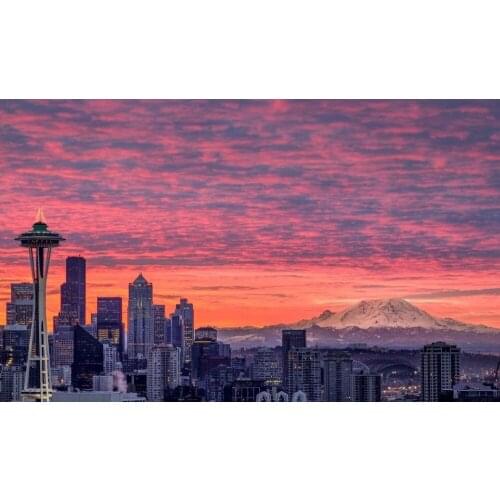 Home Decor Seattle Washington Sunset Skyline-Silk Art Poster Wall Sicker Decoration Gift