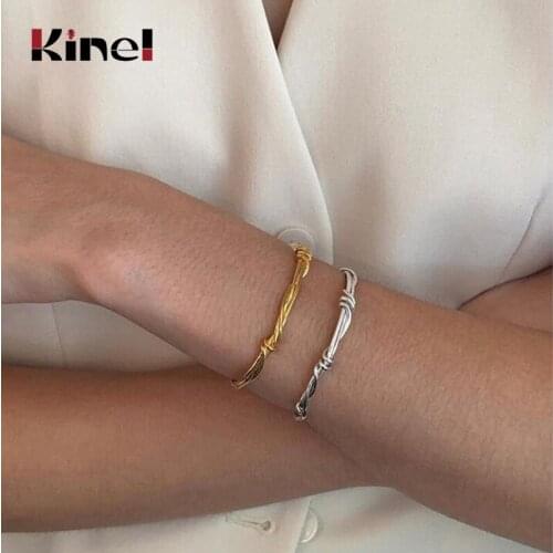 Kinel Minimalist 100% Real 925 Sterling Silver Wave Bracelet Creative Design Hot Party Jewelry for Women Trend Personality Gifts