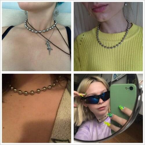 Fashion Silver 316L Stainless Steel Ball Bead Chain Necklace for Women Men Rapper Hip Hop Choker Jewelry Gift 8mm Free Shipping
