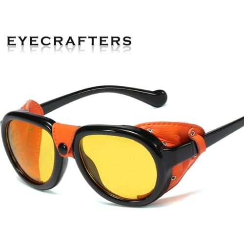 New 2020 Fashion Men Steampunk Metal Gothic Goggles Sunglasses Women Retro Fashion Leather With Side Shades Round Sun glasses