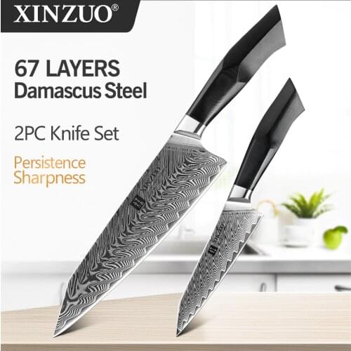 XINZUO Pro 2PCS Kitchen Knives Set High Carbon Damascus Steel Vegetable Meat Fruit Knife with Exquisite Gift Box Packaging New