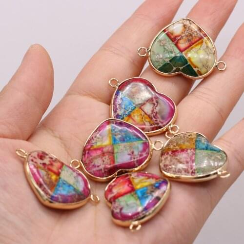 2021 New Style Natural Stone Connector Emperor Stone Connector Heart-Shaped For Jewelry Making DIY Necklace Bracelet Accessory