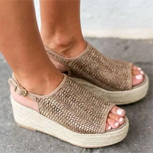 Original Thick Bottom Sponge Cake Fish Mouth Grass Woven FishermanS Shoes WomenS Sandals With Empty Rattan Bottom