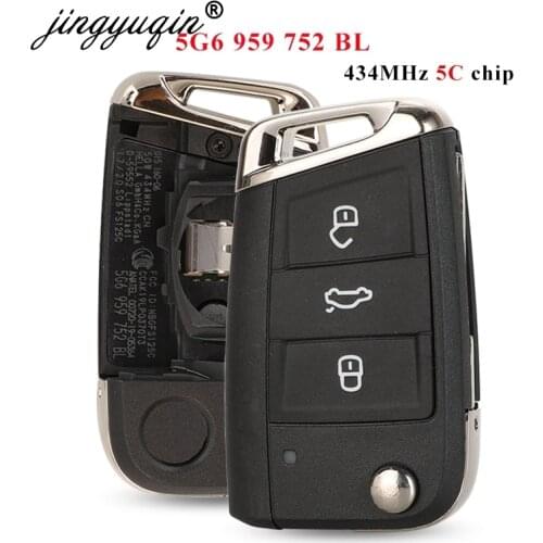 Jingyuqin Original 5G6959752BL 5C Chip Flip Remote Keyless Go For VW TAYRON T-ROC Tiguan Car Key Fob 5G6 959 752 BL Genuine Part