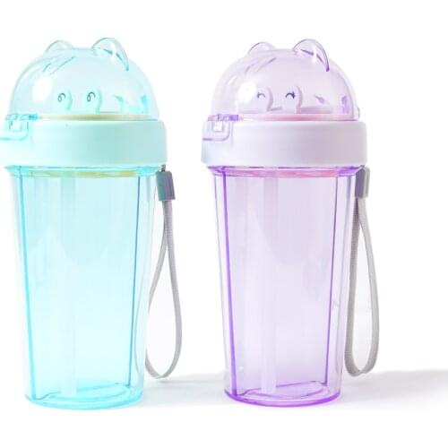 420ML Double Straw Drinking Cup Little Bear Eye Drinking Sport Water Bottle Portable Leak-proof Drink Bottles Sports Gym Kettle