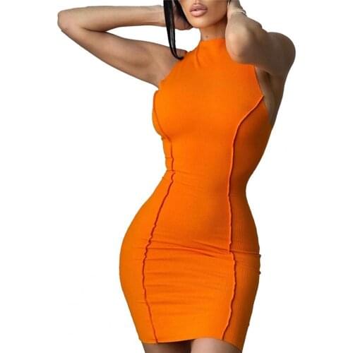 New Stylish Elegant Tight Sleeveless Dress Sexy O-neck Polyester Solid Color Tank Dress for Home Party Wear