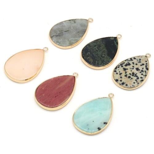 Natural Agate Stone Pendant Rose Quartzs Flash Labradorites Pendant Charms for Making DIY Necklace Accessories Gift 26x40mm