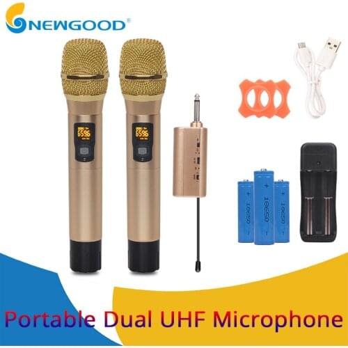 Portable Metal UHF Wireless Microphone System Handheld Karaoke Microphones 6.35mm Receiver For KTV DJ Speech Amplifier Recording