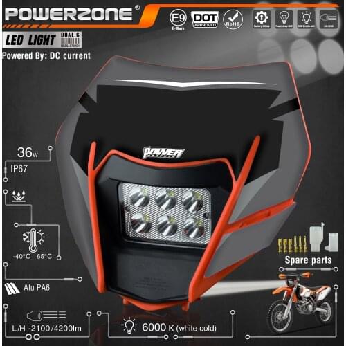 PowerZone Motorcycle LED Headlight Headlamp Head Light Supermoto Fairing For KTM EXC SXF MX Dirt Bike Enduro LED Headlight